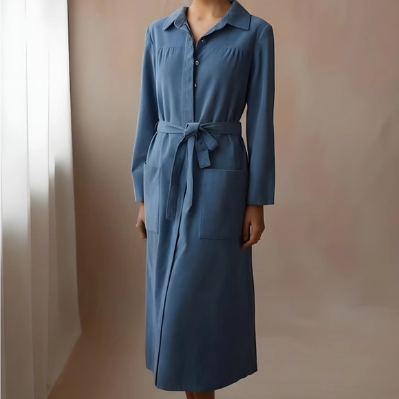 mollie parnis Dresses & Skirts - Vintage Mollie Parnis Blue Suede Button-Up Dress with Belt size large